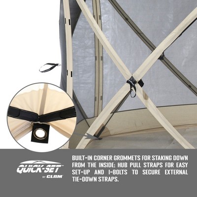 Tan Portable Outdoor Gazebo Canopy Shelter with Mesh Screen