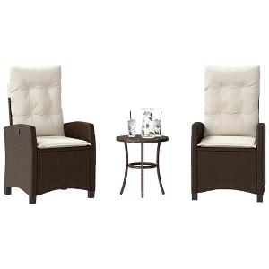 vidaXL 3 Piece Bistro Set with Cushions Brown Poly Rattan - 1 of 4