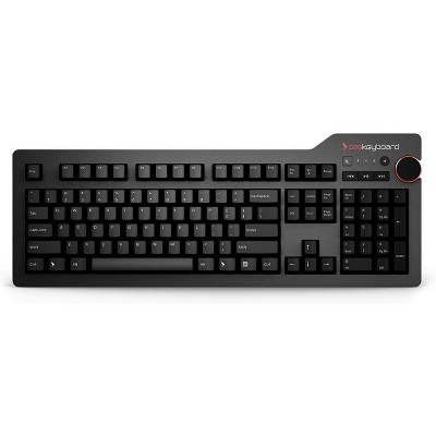Das Keyboard 4 Professional Wired Mechanical Keyboard, Cherry MX Blue Switches, 2-Port USB 3.0 Hub, Volume Knob, Aluminum Top (104 Keys, Black)