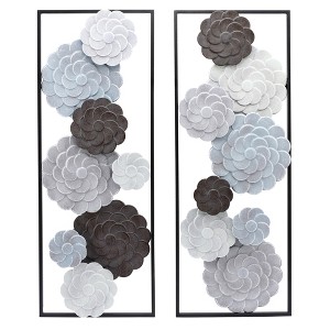 LuxenHome Multi-Color Flowers Metal Rectangular Panels Wall Decor Wall Art, Set of 2 Multicolored - 1 of 4