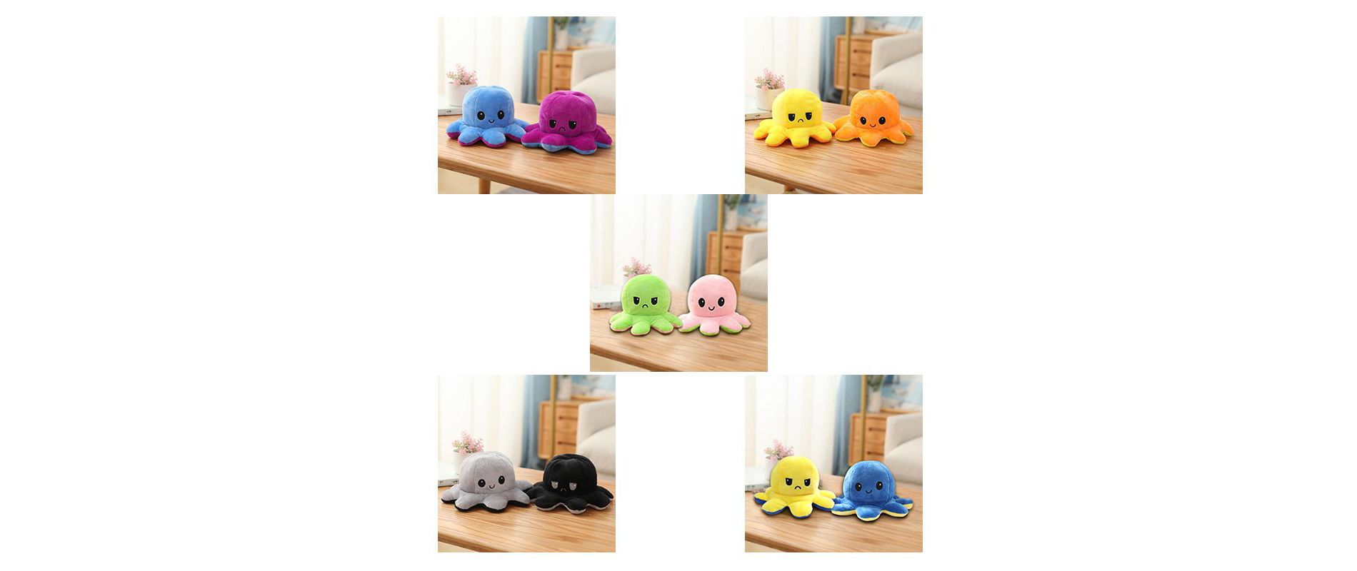 Link Moody Reversible Emotion Octopus Plushie Sad/Happy Express Your Emotions Moody Plush Toy Sensory Fidget Toy for Stress Relief