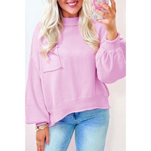 Pink Raw Edge Ribbed Detail Drop Shoulder Sweater - 1 of 4