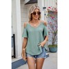 Womens Eyelet  Embroidery Tops Spaghetti Straps Short Sleeve Cold Shoulder Front Knit Casual Summer Lightweight Blouses for Women - 4 of 4