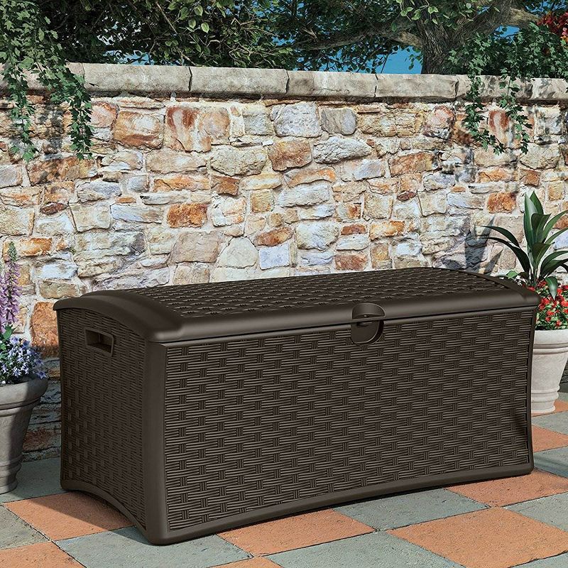 Suncast 72 Gallon Resin Wicker Outdoor Patio Storage Deck Box, Brown (6 Pack), 5 of 6