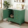 36" Green Bathroom Vanity with Solid Pine Frame, 1 Soft Close Door and 3 Drawers, Modern Storage Cabinet with Ceramic Sink - 2 of 4