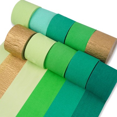 PartyWoo Crepe Paper Streamers Green Gold Shades 10 Rolls 820 ft 1.8 Inch x 82 Ft Rolls
