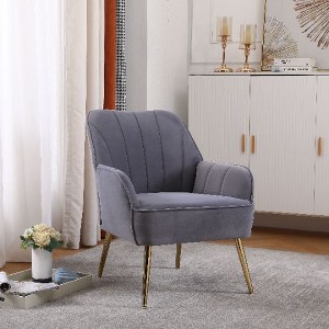 CAVINAS Modern Teddy Fabric Accent Chair, Ergonomic Lounge Chair with Gold Adjustable Legs for Living Room, Bedroom or Home Office - 1 of 4