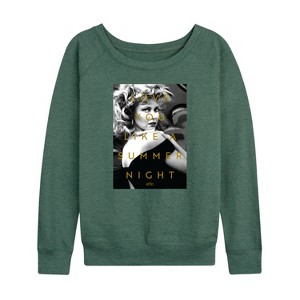 Women's - Grease - Black & White Photo Sandy Lightweight French Terry Wide Neck Long Sleeve Shirt - 1 of 4