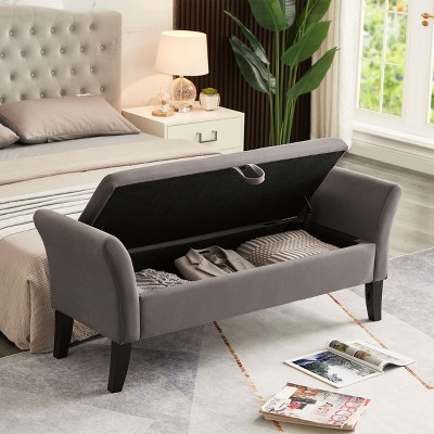 PAGED 64.5 Inch Storage Ottoman Bench Modern Nails Button Tufted Velvet Bench with Unique Arms for Living Room, Bedroom, Entryway