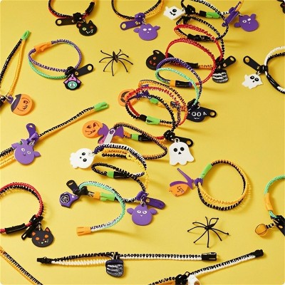 Joyfy 60 Pcs Halloween Zipper Bracelets Bulk Set for Kids Girls Boys Gifts, Friendship Zipper Wristbands for Halloween Classroom Prizes Party Favors