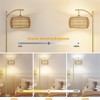 Arc Floor Lamp with 3 Color Temperatures, Boho Standing Lamp with Rattan & Fabric Shades, Farmhouse Tall Lamp for Living Room Bedroom - 3 of 4