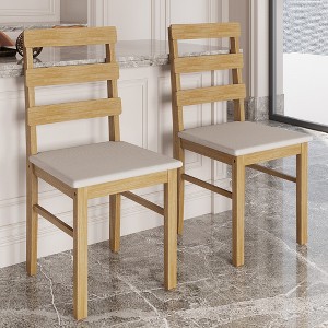 HOMEFUN Old Wire Drawing Process Scandinavian Style Horizontal Back Chairs Home Dining Room Chairs With Upholstered Sitting Surface Wooden Chair,2PC - 1 of 4