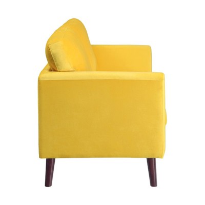Sunbeam Velvet 58" Solid Wood Loveseat with Pillow Back in Yellow
