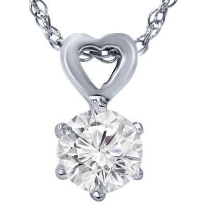 Pompeii3 1/2ct Solitaire Round Diamond Heart Pendant 14K White Gold & 18" Chain