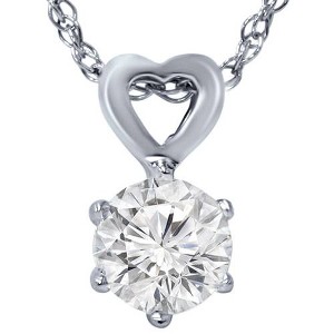 Pompeii3 1/2ct Solitaire Round Diamond Heart Pendant 14K White Gold & 18" Chain - 1 of 4