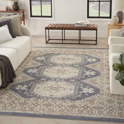 Handmade Blue and Ivory Medallion Synthetic 8' x 10' Area Rug