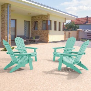 Sonkuki 4-Pack Folding Adirondack Chair Patio Outdoor Plastic Fire Pit Chair Weather Resistant for Lawn, deck and Backyard - 1 of 4