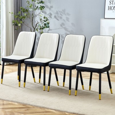 NicBex PU Leather Dining Chairs Set of 4,Armless Upholstered Kitchen Chair with High Backrest and Black Metal Legs for Dining Room,Kitchen