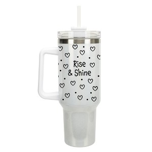 Elanze Designs Rise & Shine Hearts Polka Dots 40 oz. Stainless Steel, Large Water Bottle Coffee Mug, Spill & Leak Resistant, Thermal Travel Tumbler - 1 of 1