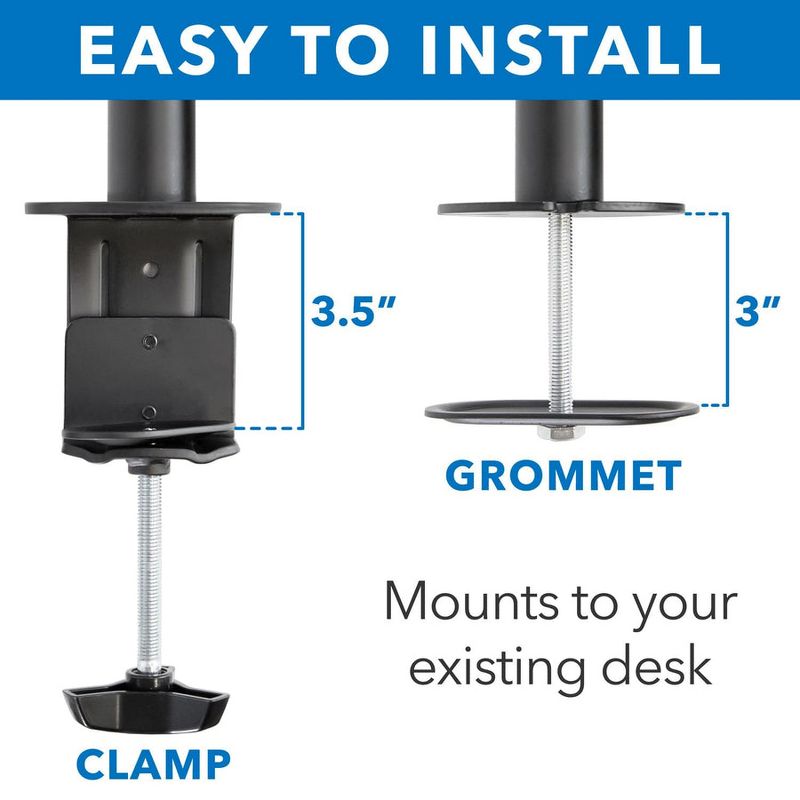 Mount-It! Height Adjustable 4 Monitor Stand Arms | Quad Monitor Desk Mount | Fits Four Computer Screens 19 - 32 in. | C-Clamp and Grommet Bases, 4 of 11