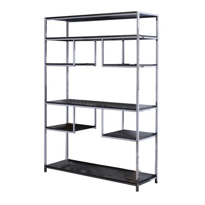 Royal Hampton Bookshelf with 7 Shelves and Geometric Pattern,Silver and Dark Gray