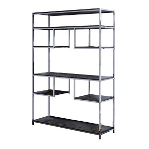 Royal Hampton Bookshelf with 7 Shelves and Geometric Pattern,Silver and Dark Gray - 1 of 4