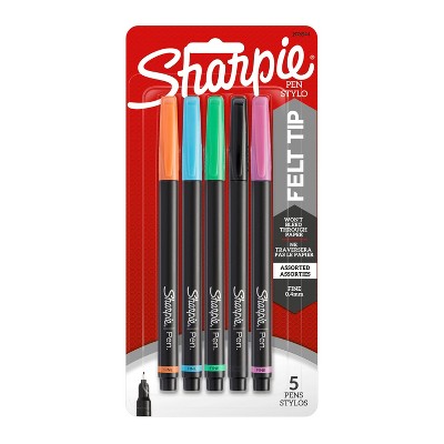 Sharpie 5pk Felt Marker Pens 0.4mm Fine Tip Multicolored: Quick Drying, Fade & Water-Resistant, Porous Point, 5 Colors