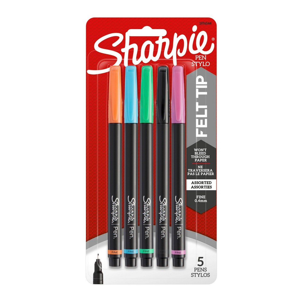 5pk Marker Pens Fine Tip .8mm Multicolor - Sharpie
