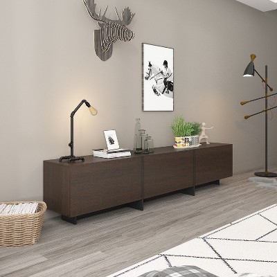 FUFU&GAGA Modern Flip Up 3 Drawer TV Console Unique Overhanging Leg Design Brown