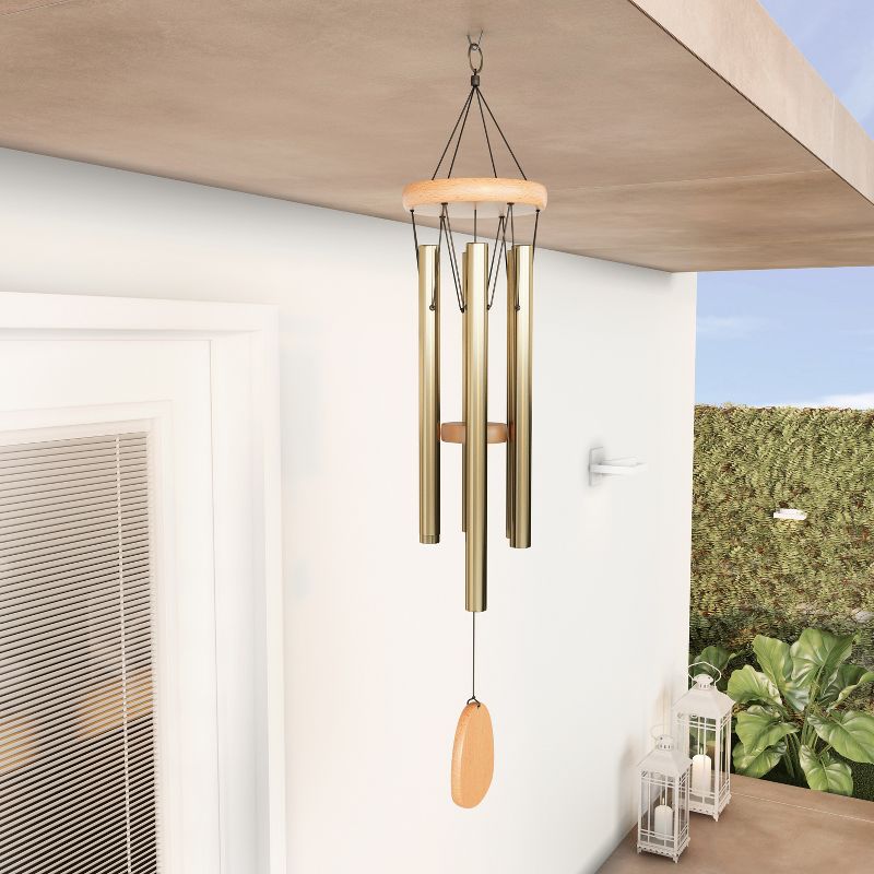 Nature Spring 28" Metal and Wood Wind Chimes with Soothing Tone For Garden, Patio, or Home - Gold, 4 of 7