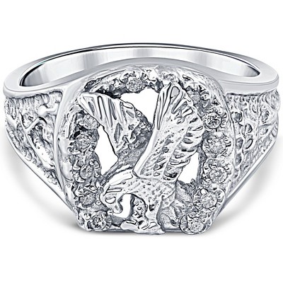 Pompeii3 Mens Diamond American Eagle Ring 10K White Gold