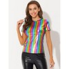 Allegra K Women's Party Metallic Short Sleeve Textured Shiny T-shirts - 3 of 4