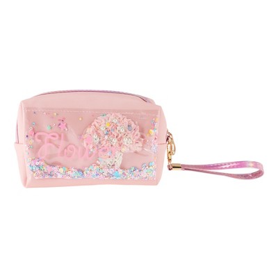 Unique Bargains Women Portable Sequined Makeup Bag Pink 1 Pc