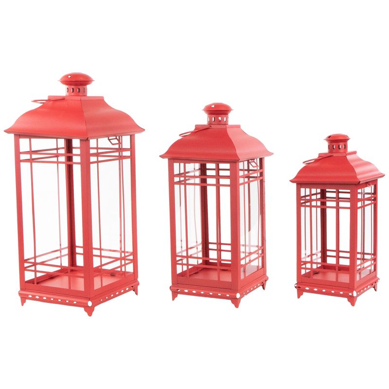 Northlight Set of 3 Red Mission Style Candle Lanterns 19.5", 1 of 6