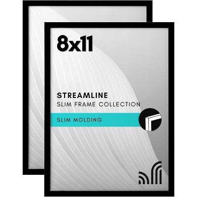 Americanflat 8x11 Picture Frame in Black with Shatter Resistant Glass - Horizontal and Vertical Formats for Wall and Tabletop (2 Pack)