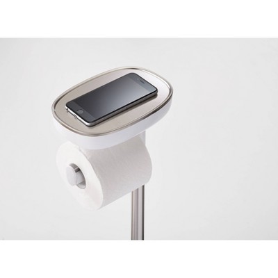 Stainless Steel Freestanding Toilet Paper Holder with Dual-Purpose Shelf