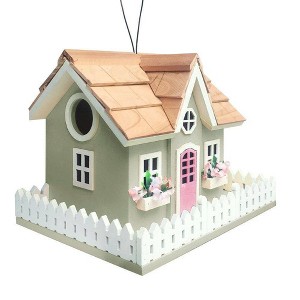 Home Bazaar 6.25" Snug Harbor Cottage Wood Bird House Sage Green - 1 of 4