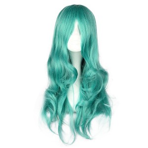Unique Bargains Women's Curly Wigs 26" Green with Wig Cap Long Hair - 1 of 4