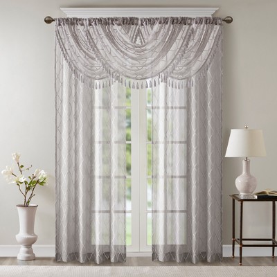 Gray Diamond Sheer Embroidered Waterfall Valance