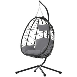 VisioGear Egg Chairs, Patio Egg Chair with Stand, Patio Hanging Egg Chair for Bedroom Living Room Balcony, Dark Gray, 37.4"*37.4"*77" - 1 of 4