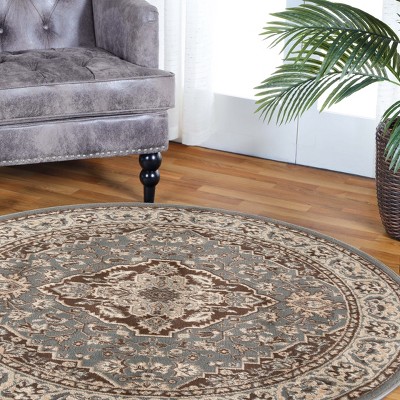 Gray Round Medallion Floral Scroll Synthetic Rug