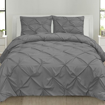 3 Piece Duvet Cover Pinch Pleat Pintuck Design with Zipper Closure and Shams by Sweet Home Collection®