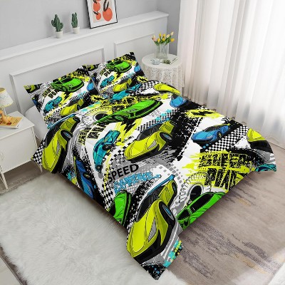 Race Car Comforter Set Twin Size – 3Pcs Racing Car Bedding for Boys, Teens & Men, Extreme Sports Quilt Set with 2 Pillowcases, Cool Speed Design