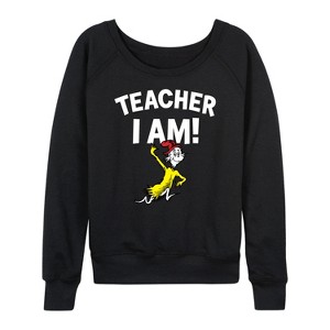 Women's - Dr. Seuss - Teacher I Am Sam I Am Lightweight French Terry Wide Neck Long Sleeve Shirt - 1 of 4