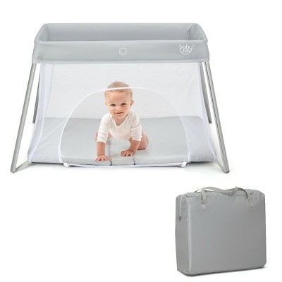 Costway Foldable Baby Playpen Playard Lightweight Crib w/ Carry Bag For Infant Gray