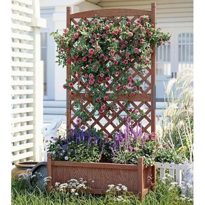 Wood Planter Box With Trellis For Plant & Flower, Raised Garden Bed With Wheels, Standing Vertical Horticulture Trellis Planter With Drainage Holes - 1 of 4