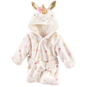 Luvable Friends Baby Girl Plush Bathrobe, Stars Unicorn, 0-9M - 1 of 2