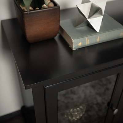 Black Highboy TV Stand with Glass Doors and MDF Veneers