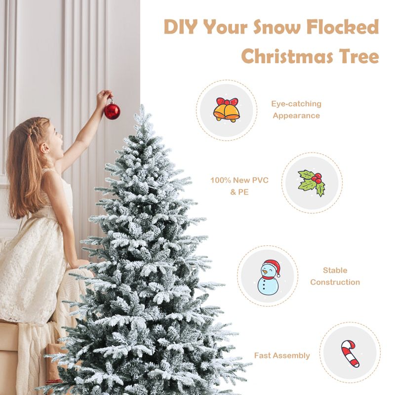 Tangkula Snow Flocked Christmas Tree, Pre-lit Artificial Xmas Tree w/ LED Lights & PE & PVC Branch Tips, 5 of 13