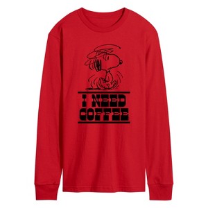 Men's - Peanuts - I Need Coffee Snoopy -Men's Long Sleeve Graphic T-Shirt Long Sleeve Graphic T-Shirt - 1 of 3